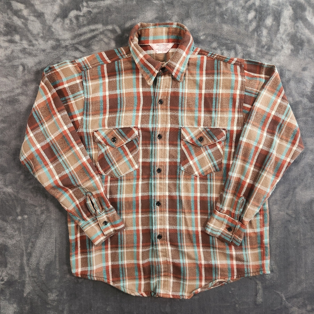 Vintage Mens FrostProof Sanforized Plaid Flannel Shirt Size Large Made In USA